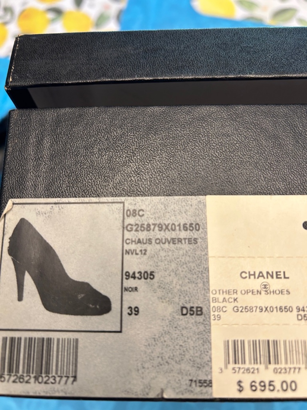 CHANEL Black Patent Leather Peep-Toe Stiletto Heels with Gold CC - Picture 2 of 12